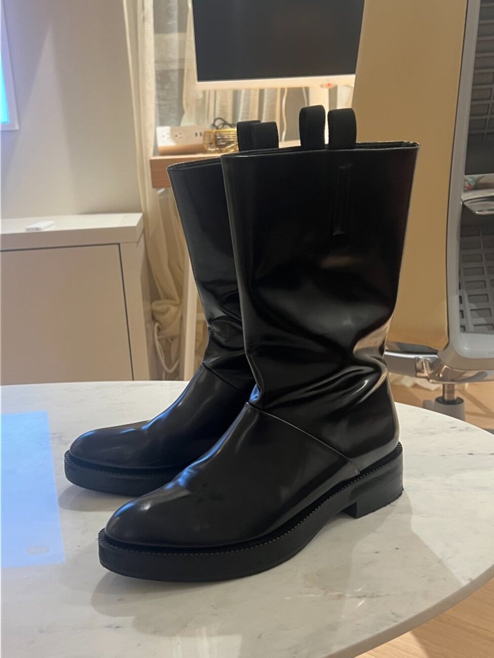 Alexander Wang Polished Black Leather Mid-Calf Length Boots
